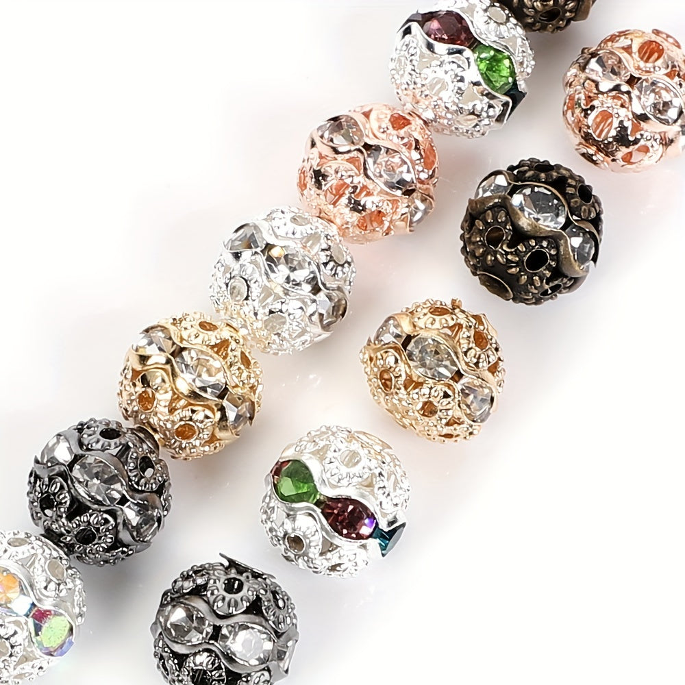 20pcs Mixed Round Beads Rhinestone Rondelles Crystal Spacer Beads