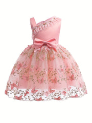 Floral Butterfly Embroidered Dress with Tulle Skirt