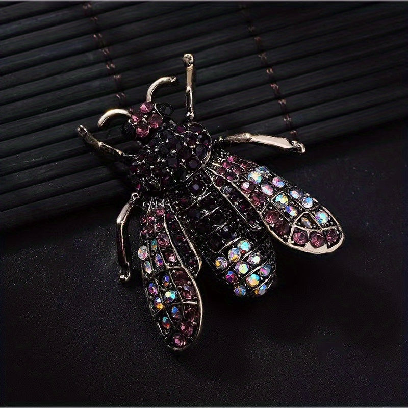Vintage Bee Rhinestone Brooch Banquet Clothes Pin Scarf Clip