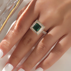 Emerald Glass Zircon Plated 18K Yellow Ring