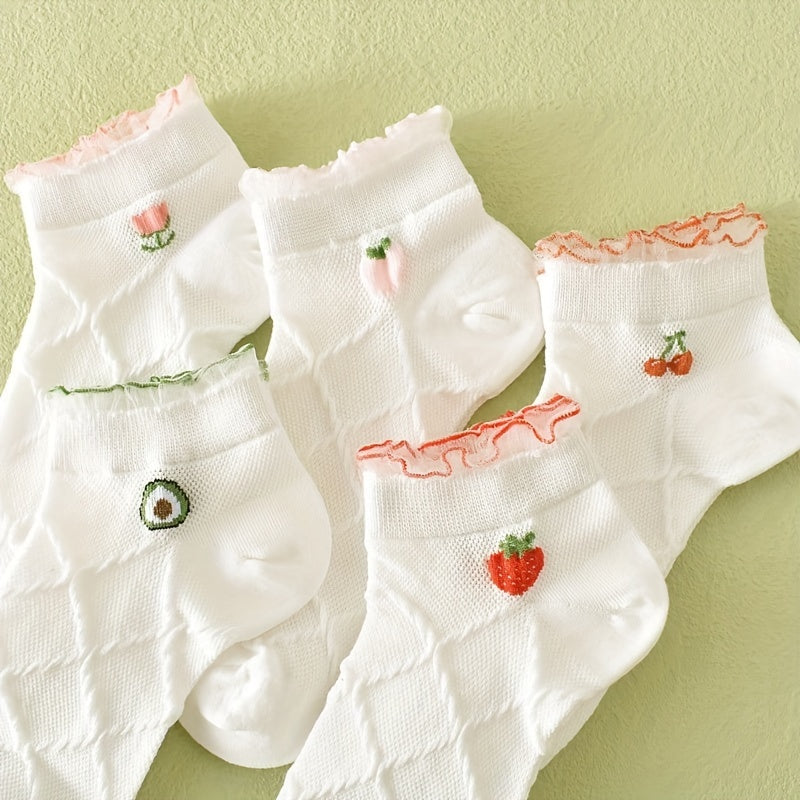 5 Pairs Fruit & Argyle Low Cut Socks Women's Stockings
