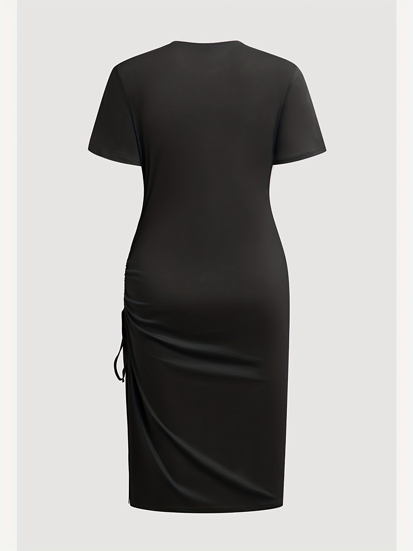  Casual Dress Solid Short Sleeve Round Neck Ruched Drawstring