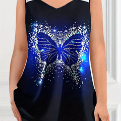  Glitter Butterfly Print Lace Strap Tank Top