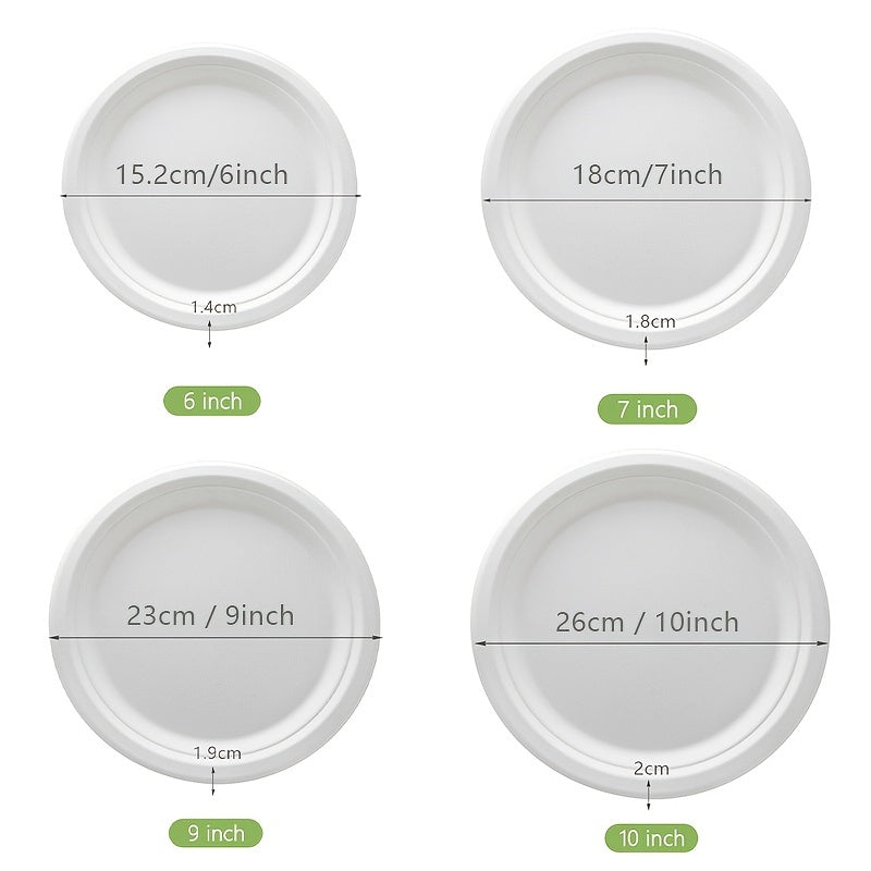 50pcs Sugarcane Round Plates for Family Dinners and Parties
