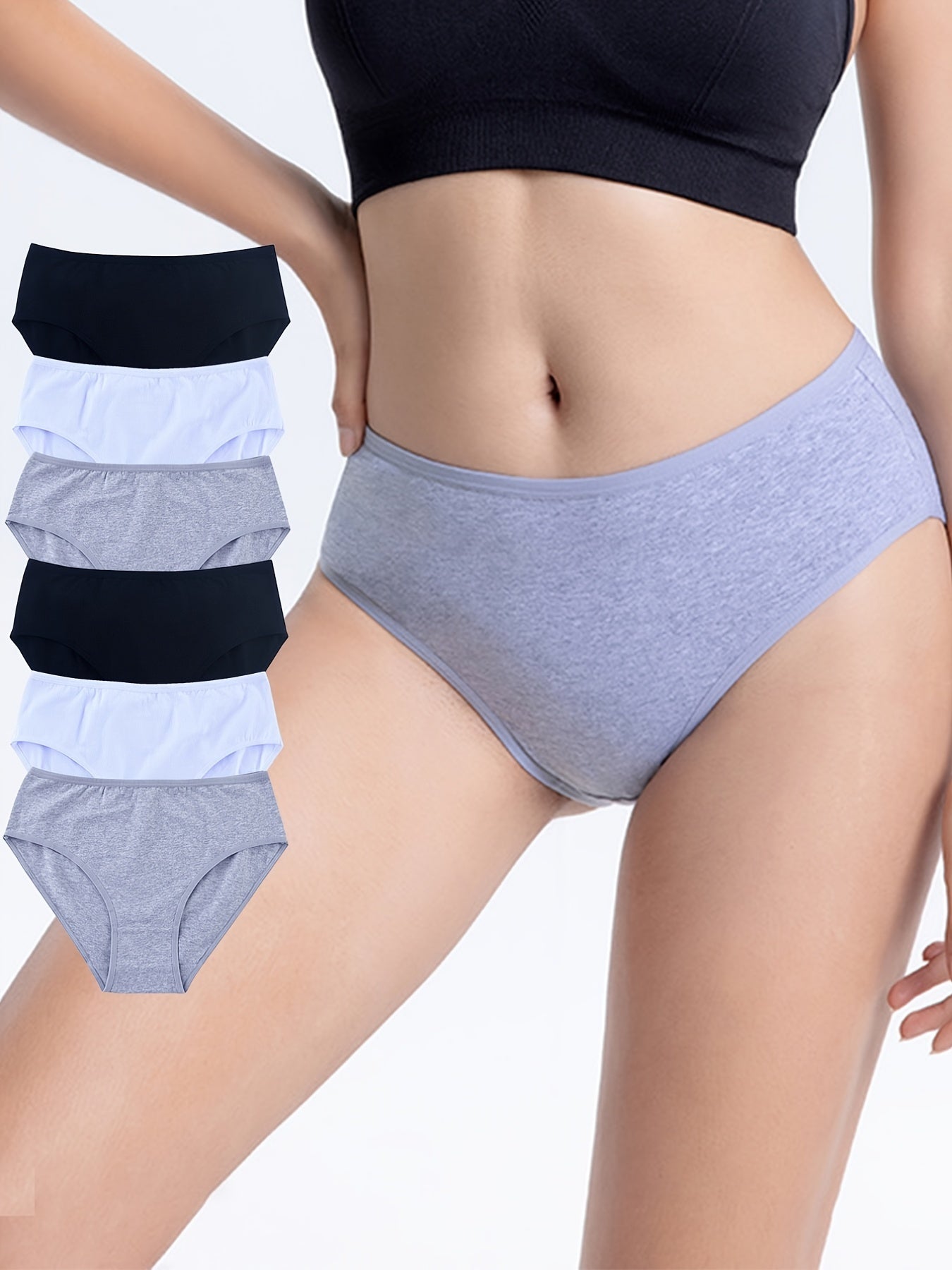 6pcs Comfy Solid Briefs Stretchy Intimates Panties
