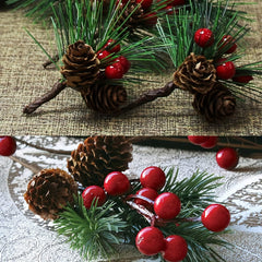 5pcs Artificial Pine Paddles Small Berries Pine Cones Christmas Decor