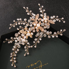 Golden Pearl Bridal Comb Floral Wedding Crystal Rhinestone Comb
