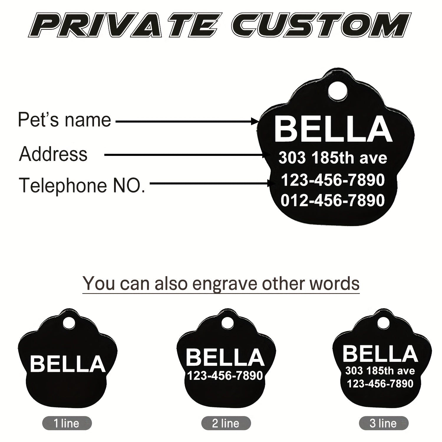 Custom Engraved Pet ID Tag - Name & Number - Cats & Dogs