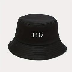 Foldable Bucket Hat with SHE HE Embroidery, Sun Hat for Men Women
