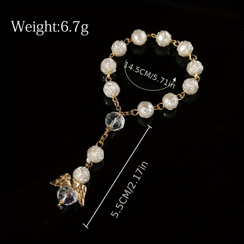 Love Angel Wings Charm Bracelet Rose Beaded Holiday Gift Accessory