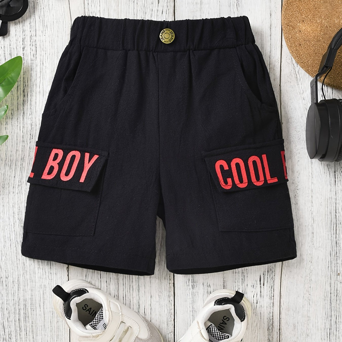 BOY Print Elastic Waistband Casual Shorts