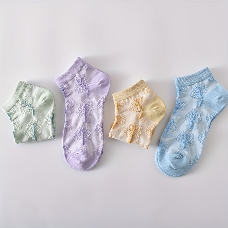 5 Pairs 3D Floral Textured Socks for Women