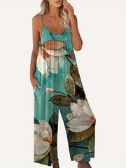  Marble Print Round Neck Wide Leg Cami Jumpsuit