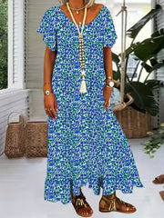  Boho Dress Floral Print V Neck Maxi Dress