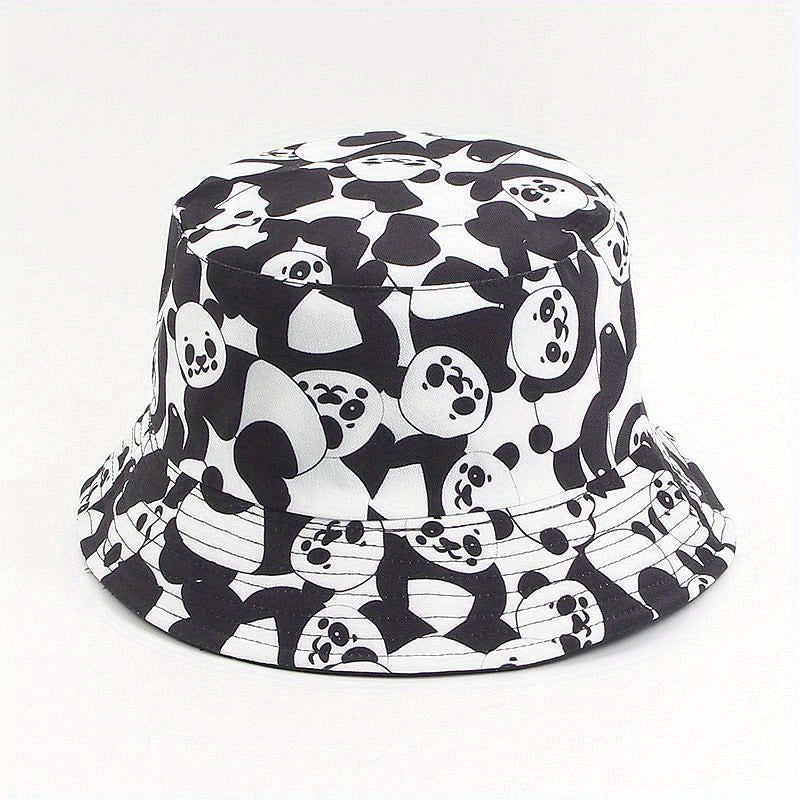 Cow Panda Print Bucket Hat Reversible Fisherman Cap for Women
