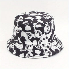 Cow Panda Print Bucket Hat Reversible Fisherman Cap for Women