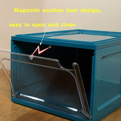 Durable Plastic Shoe Organizer with Magnetic Door - Stackable Shoe Box