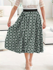  Women's Maxi Skirt Geometric Print High Rise Elastic Waist