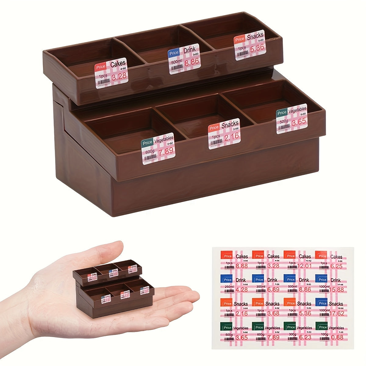 Dollhouse Supermarket Display Cabinet Dark Brown & Beige Kitchen Decor