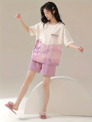 Bunny Print Pajama Set Short Sleeve Top & Shorts