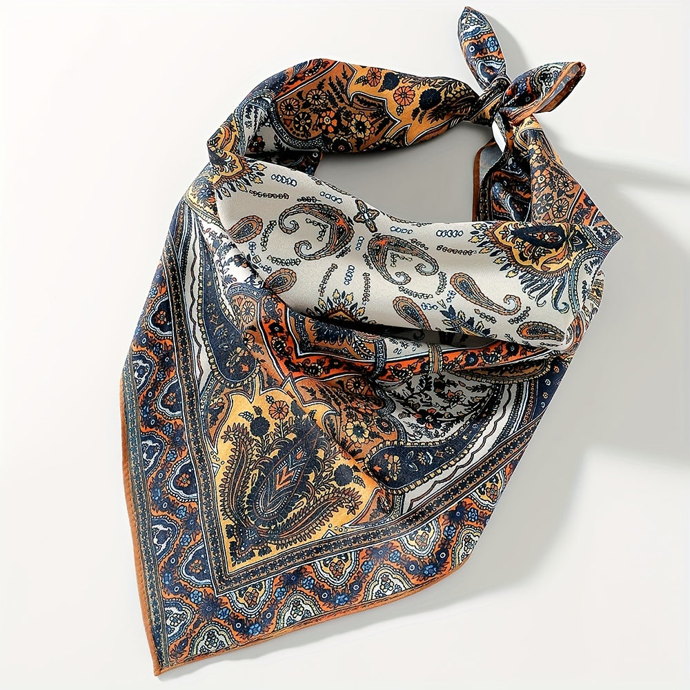 Paisley Print Hair Band Silk Formal Square Neck Scarf