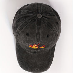 Flame Printed Gray Baseball Cap Distressed Sun Hat