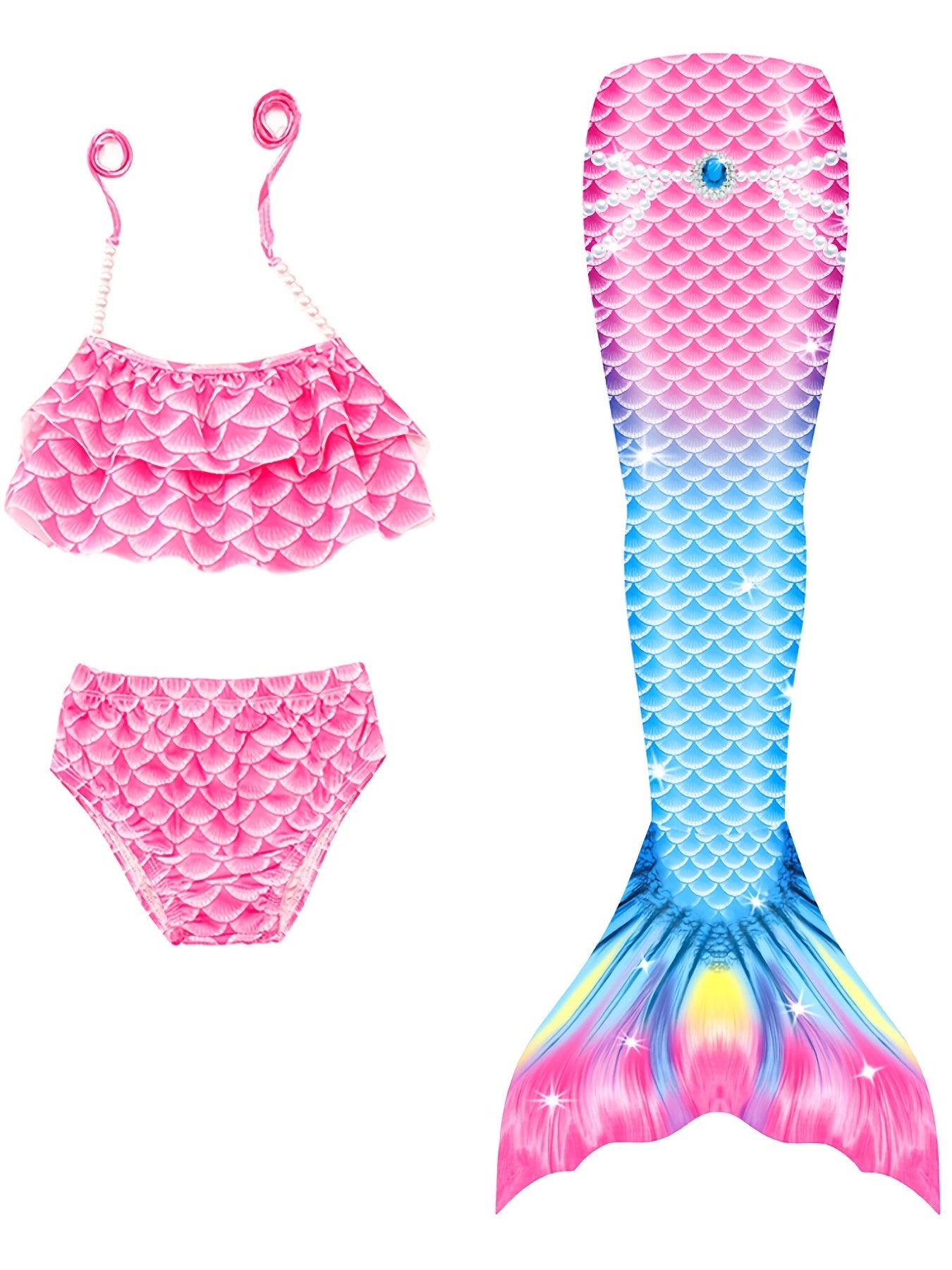 Girls Mermaid Tail Bikini Swimsuit Set