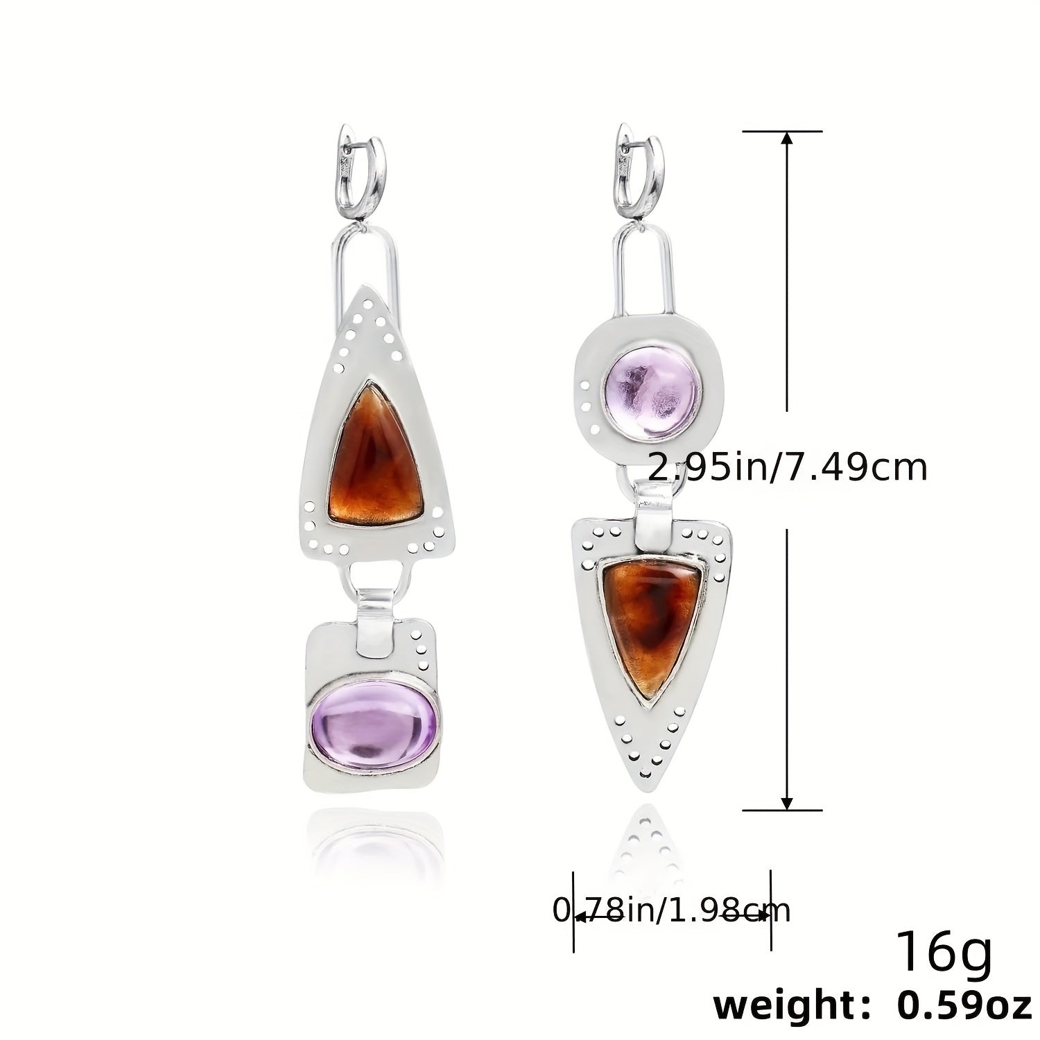 Geometric Metal Drop Earrings Synthetic Gems Bohemian Jewelry