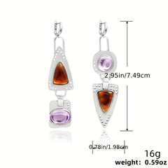 Geometric Metal Drop Earrings Synthetic Gems Bohemian Jewelry