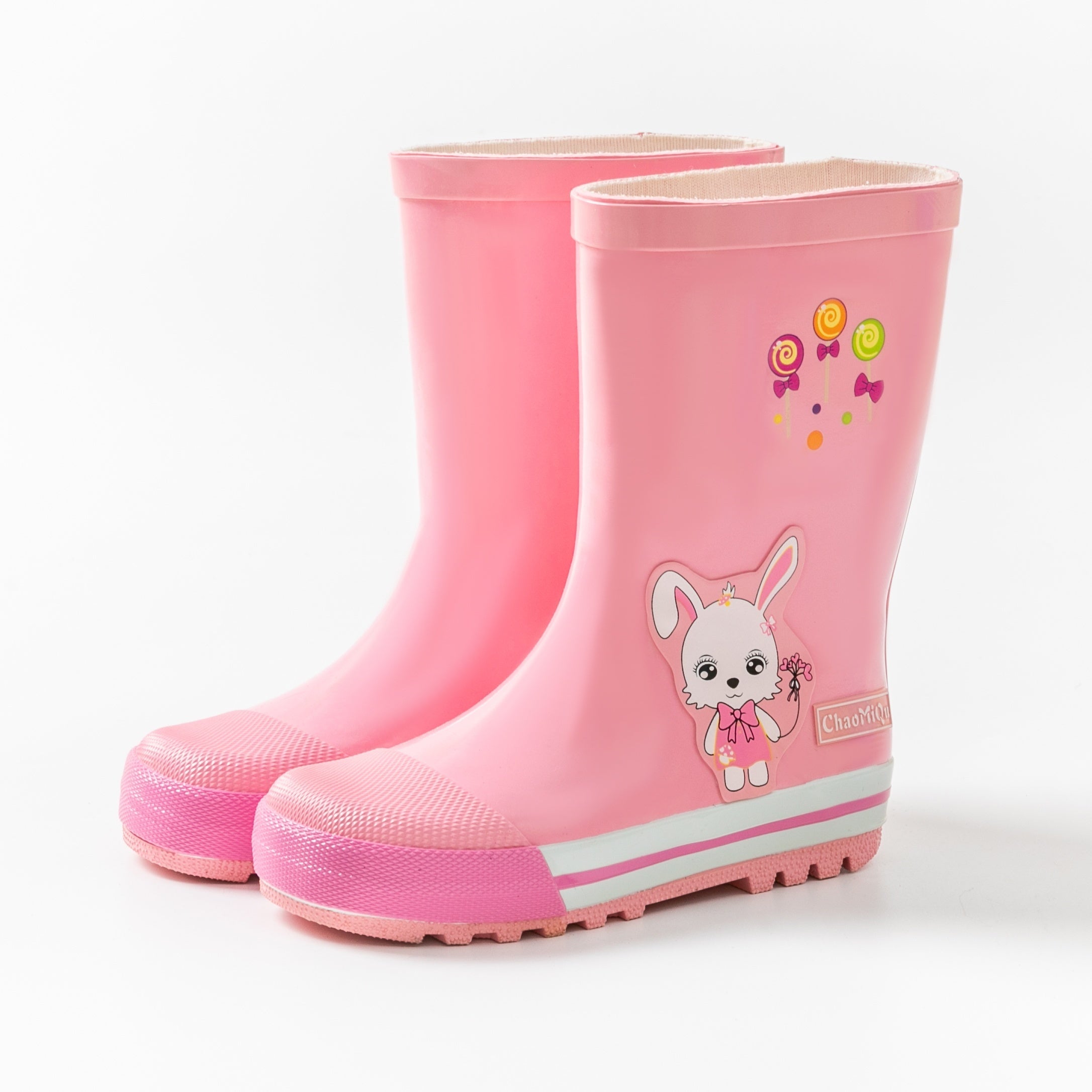Girl's Cartoon Decorated Rain Boots Slip On Waterproof Outdoor Shoes