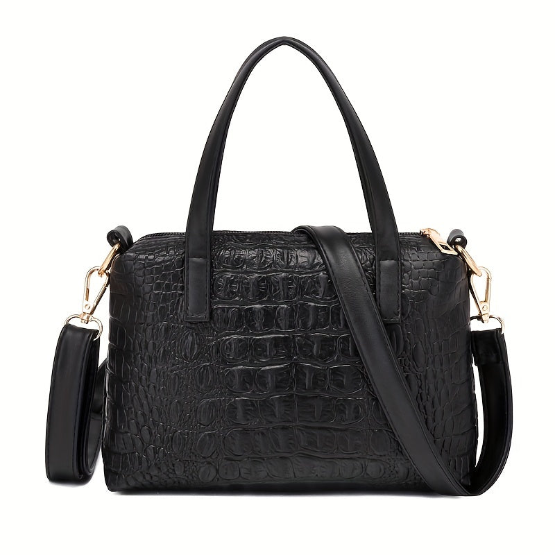 Crocodile Pattern Handbag Set Tote Bag Crossbody Satchel Purse Wristlet Clutch
