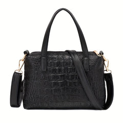 Crocodile Pattern Handbag Set Tote Bag Crossbody Satchel Purse Wristlet Clutch