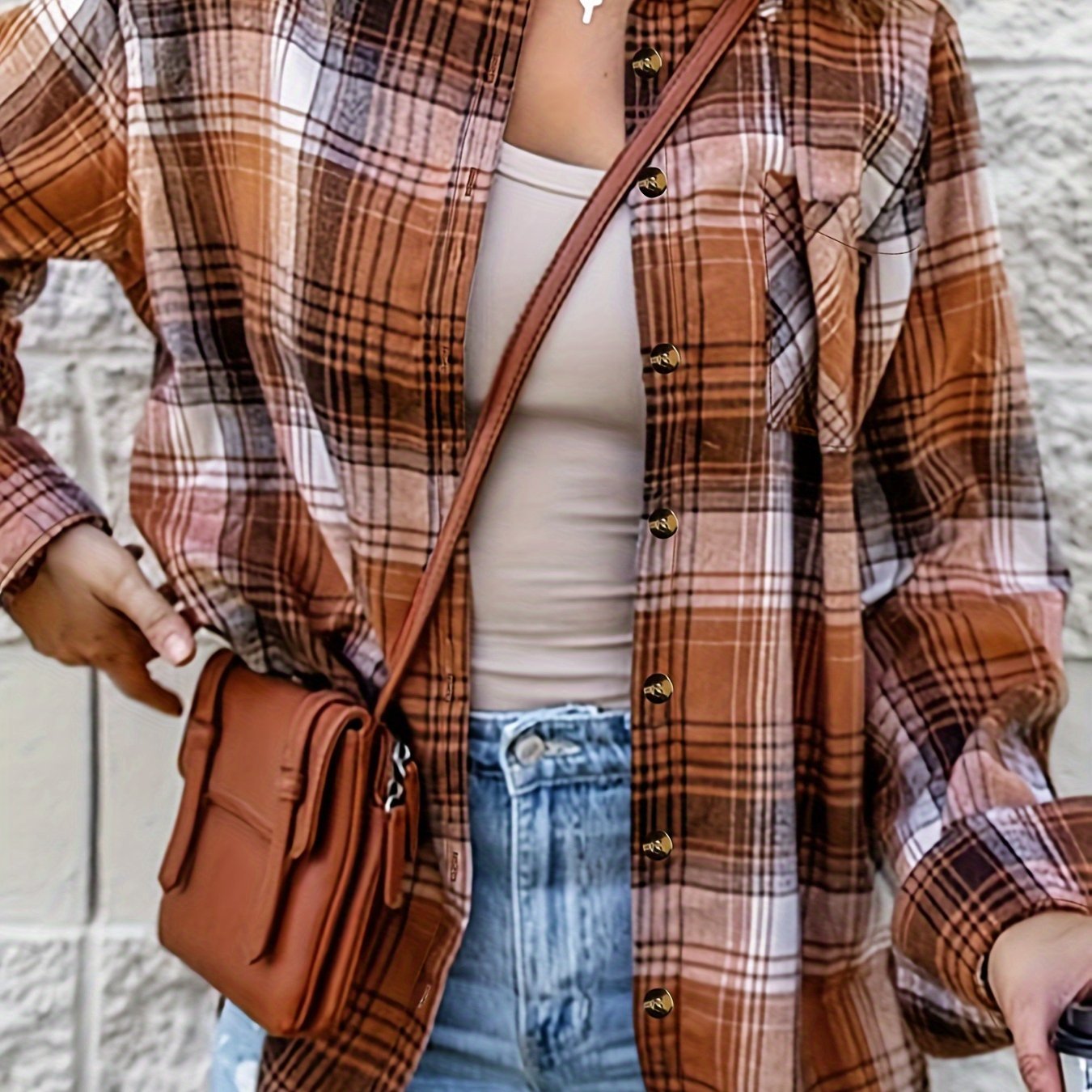  Plaid Print Long Sleeve Button Up Shirt
