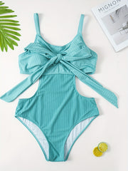  Colorblock Cut Out Wrap Medium Stretch One Piece Swimsuit