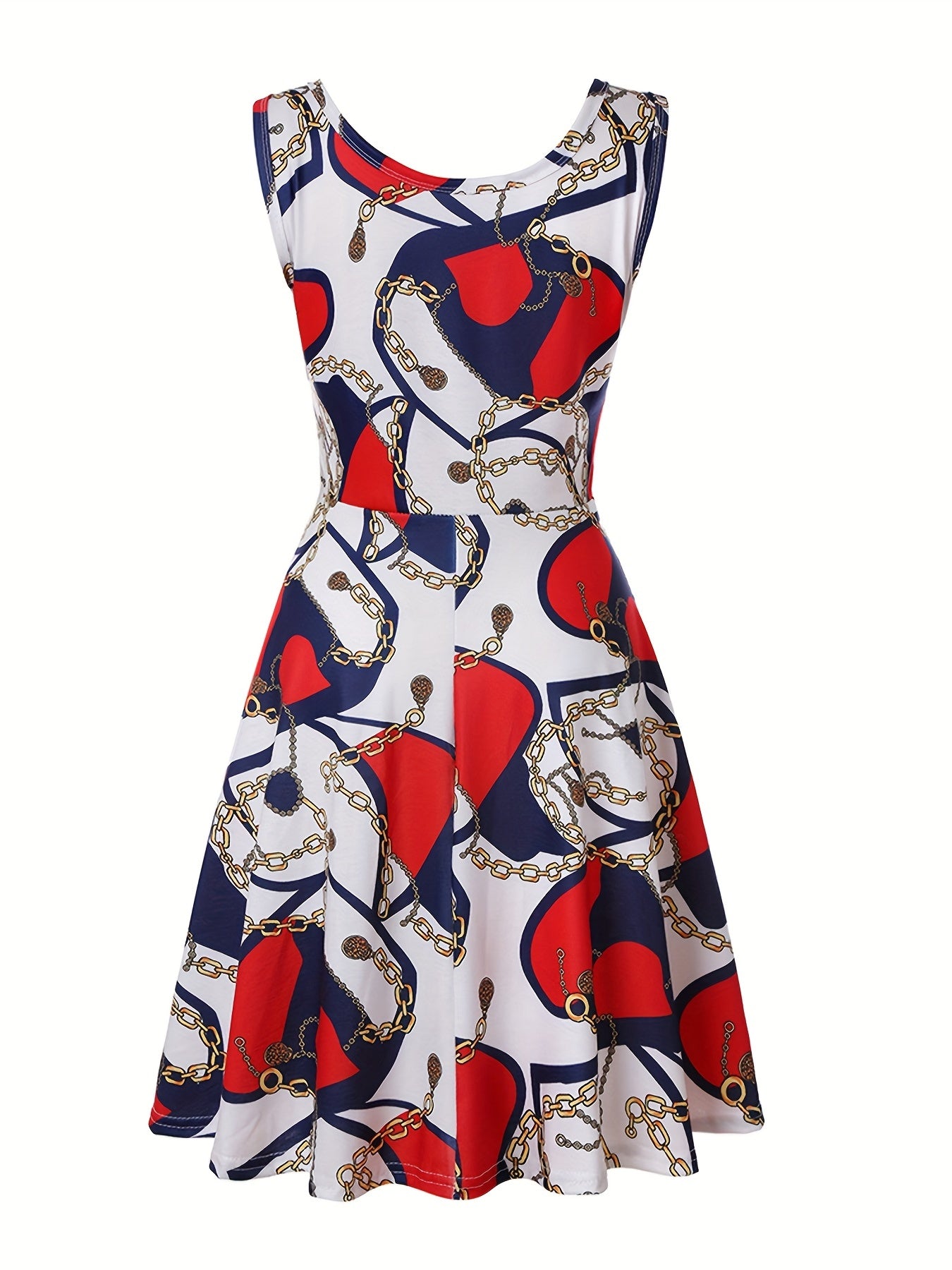  Casual Tank Dress Women's Plus Graphic Print Round Neck Medium Stretch