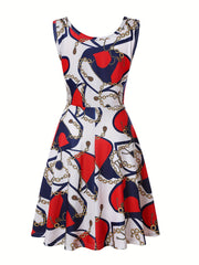  Casual Tank Dress Women's Plus Graphic Print Round Neck Medium Stretch