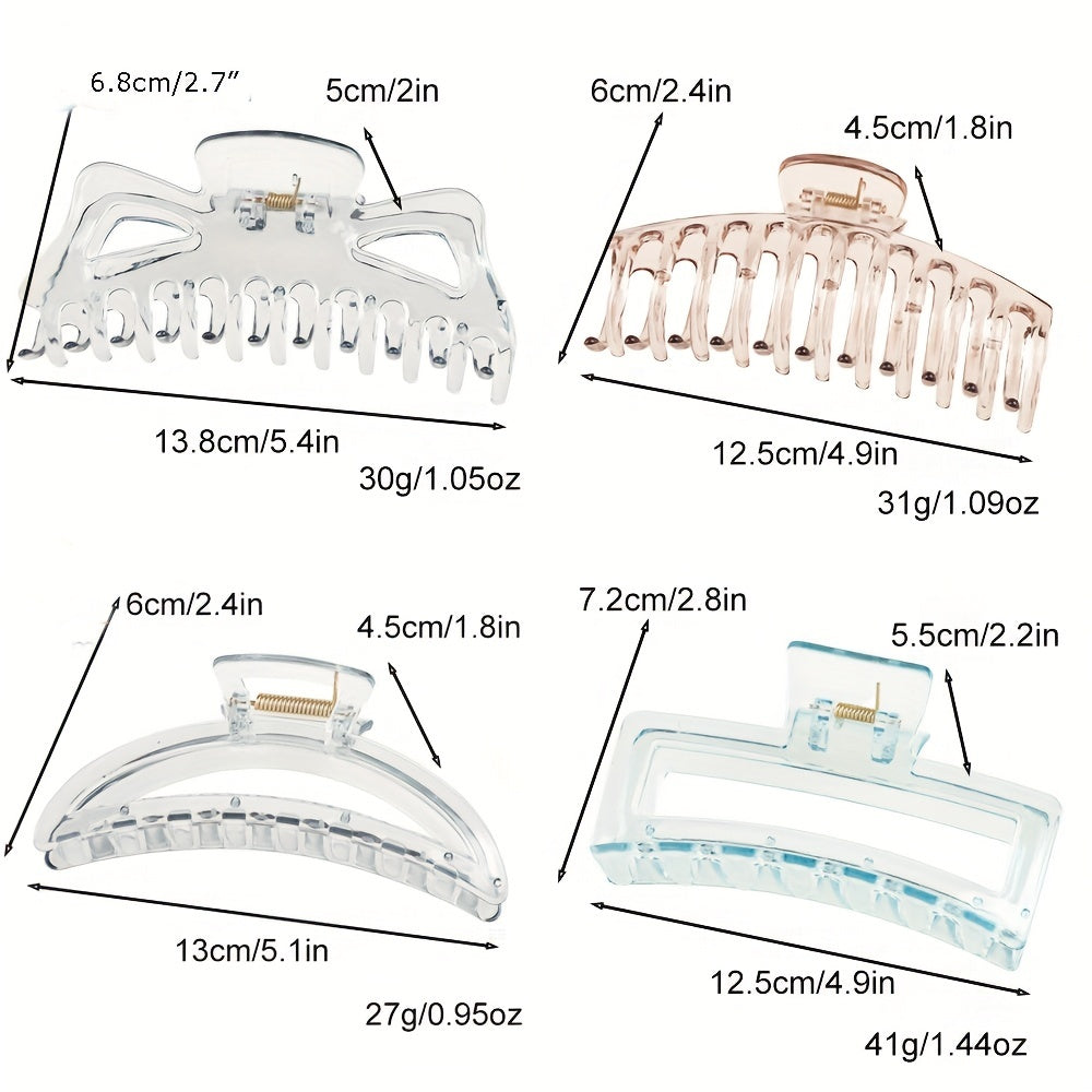 4pcs Resin Hair Claw Clips Transparent Nonslip Ponytail Holder Hair Clip
