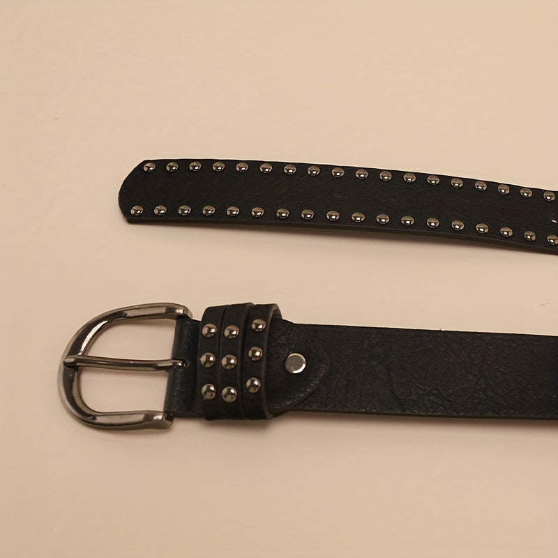 Vintage Oval Pin Buckle Belt PU Leather Rivet Jeans Pants Belt For Women