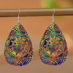 Boho Patterned Leather Teardrop Earrings for Men