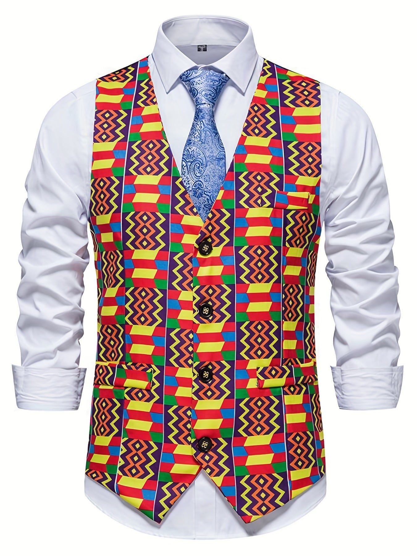 Bohemian Pattern Single Breasted Retro Suit Vest For Men