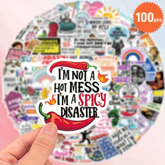 100 Pack Satirical Graffiti Vinyl Stickers - Fun Designs for Laptops, Water Bott