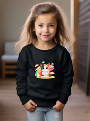 Girls Cat Pattern Crew Neck Sweatshirt For Spring Fall Christmas Gift