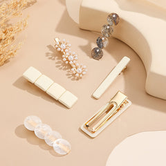 6pcs Pearl Square Hair Clip Metal Hairpin Barrette Party Prom Accessories