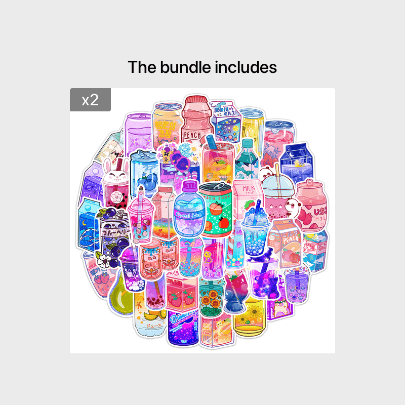 50Pcs Cartoon Drink Theme Waterproof Vinyl Stickers - Teens Girls Kids Gift