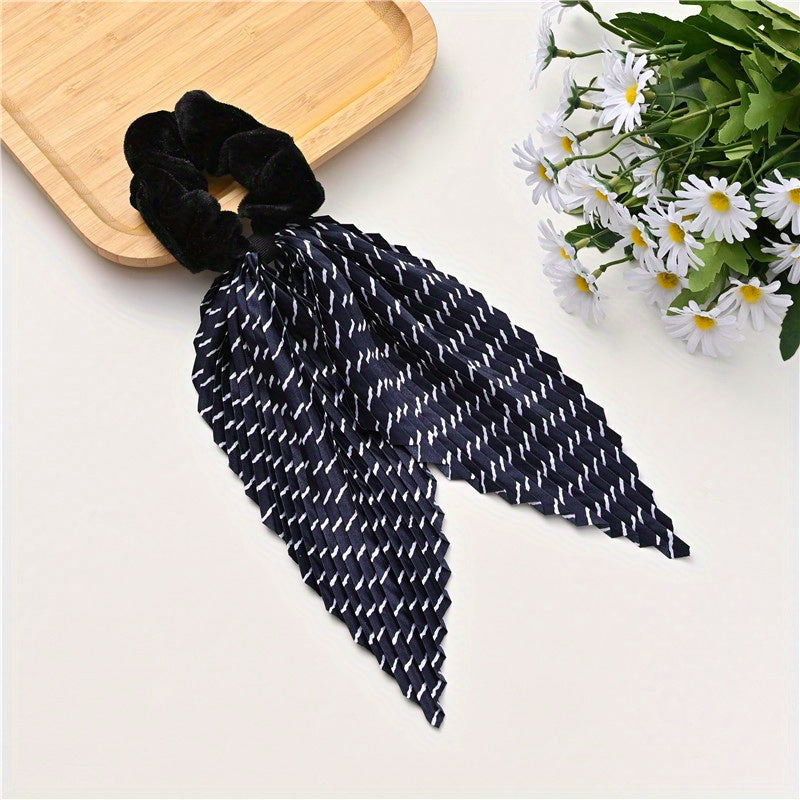 Vintage Pleated Scrunchies Hair Tie Velvet Hair Rope Striped Hair Accessories