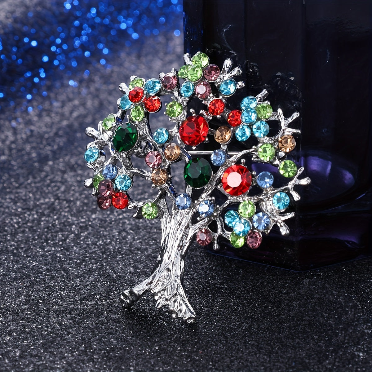 Life Tree Rhinestone Brooch, Colorful Christmas Tree Pin