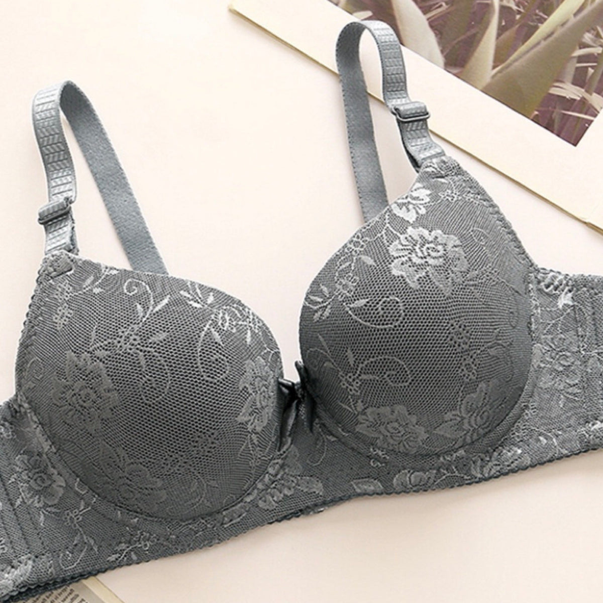 Lace Push Up Bra with Bow Tie - Women's Lingerie