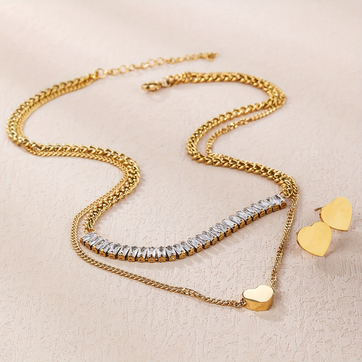 Stainless Steel Love Pendant Autumn Winter Square Jewelry Set