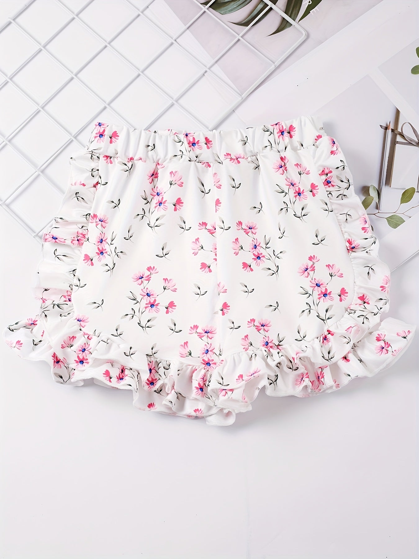 Girls Flower Ruffle Trim Shorts - Kids Summer Clothing