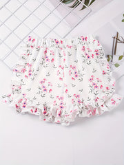 Girls Flower Ruffle Trim Shorts - Kids Summer Clothing